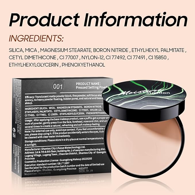 Face Setting Powder Makeup - Waterproof Long-Lasting Pressed Powder, Oil Control Finishing Powder Makeup, Smooth & Flawless, Poreless Matte Weightless for All Skin Types, Cruelty-free (Natural)-BrightBean Baby