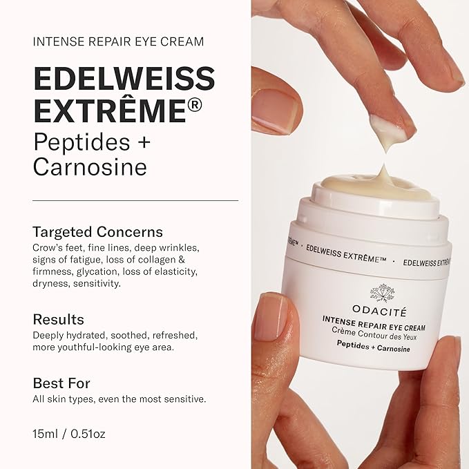 ODACITE Edelweiss Extreme Intense Repair Eye Cream - Anti-Aging Treatment with Carnosine Peptides for Youthful Eyes - Vegan Skincare - Sensitive Skin Friendly - For All Skin Types - 0.51 oz-BrightBean Baby