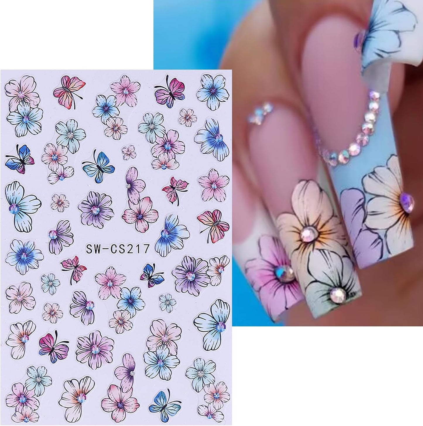 Flower Stickers for Nail Art Decals - 12 Sheets Spring Butterfly Nail Stickers with Tweezers 3D Floral Leaves Plant Nail Art Designs DIY Self Adhesive Daisy Blossom Nail Supplies Decorations-BrightBean Baby