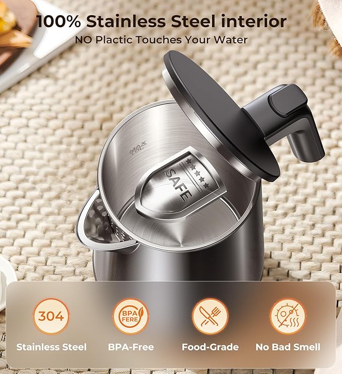 Electric Kettle, 1.0L 1200W Fast Heat with Auto Shut-Off, Boil-Dry Proof, 7 Temperature Control Teapot, Double Wall Stainless Steel Water Boiler Heater, 4H Keep Warm, Cool Touch Coffee Tea Pot, Black