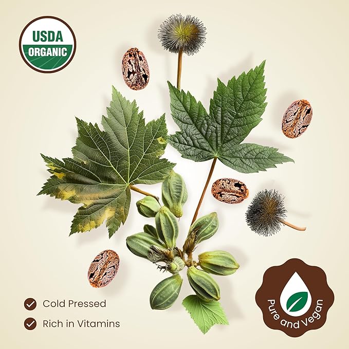 BodyJ4You Organic Castor Oil for Hair Growth: Natural Eyelashes Serum for Lashes and Eyebrows - Glass Bottle 1 Fl Oz-BrightBean Baby