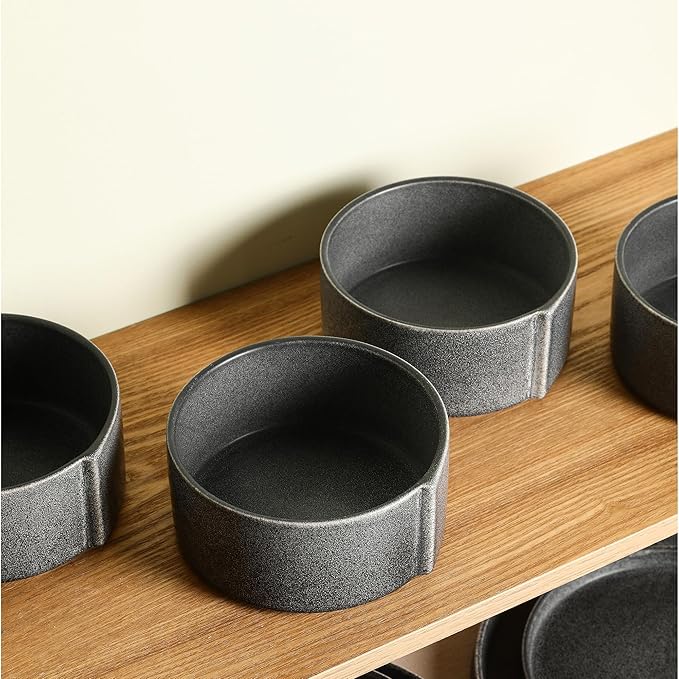 Stone Lain Bao 8-Piece Bowl Set Stoneware, Charcoal