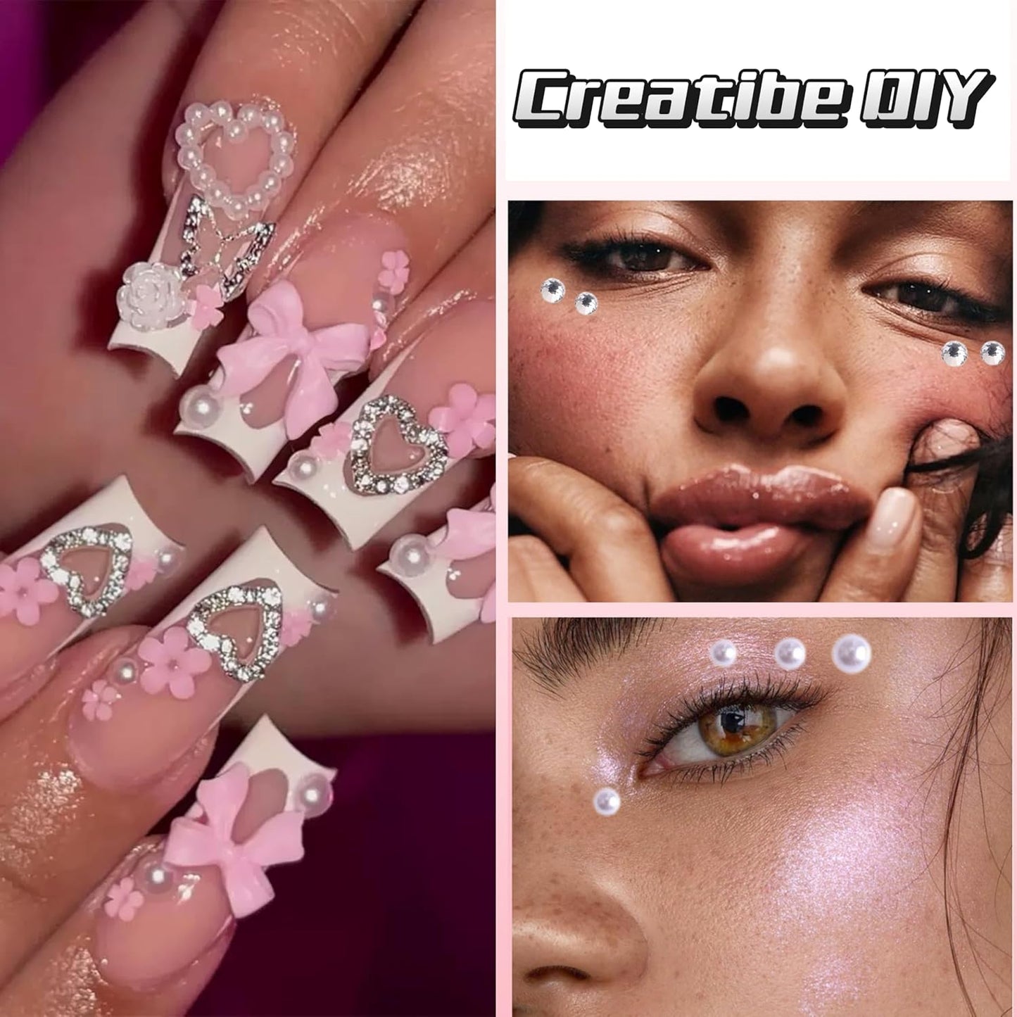 White Pearl Nail Charms and Gems, 3D Colorful Flower Kawaii Metal Bow Charms for Nail Art Rhinestone Nail for Manicure DIY Crafts Jewelry Accessories-BrightBean Baby