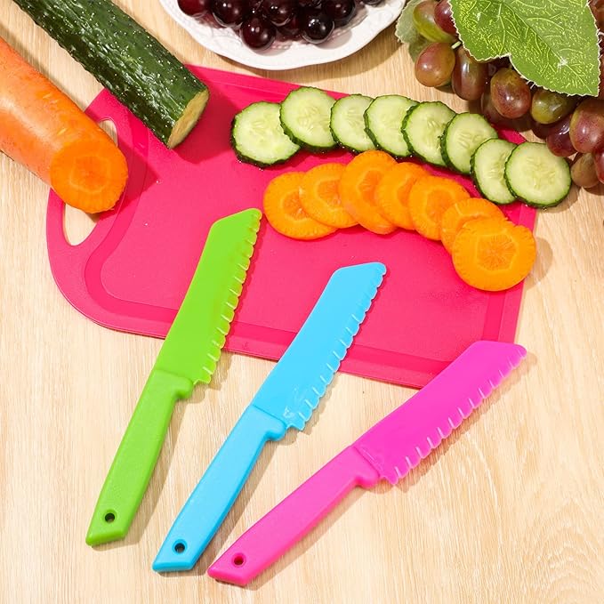 40 Pcs Kids Cutting Board and Knife Set Kids Plastic Safe Knives Toddler Cutting Board Colorful Toddler Cooking Utensils for Salad Fruit Vegetables