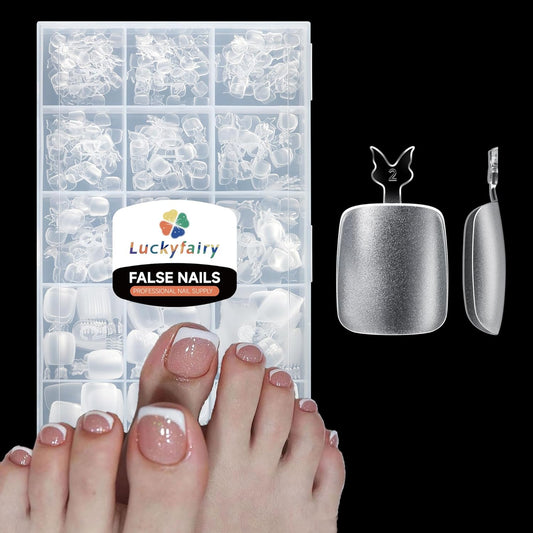 504pcs Toe Nail Press Ons: Squavol Toe Nail Tips Full Cover Fake Toenail, 15 Sizes Square Round Oval Press on Toenails for Women Big Wide Nail Extensions Home DIY Salon-BrightBean Baby