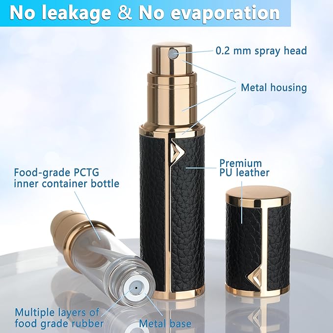 Refillable Travel Perfume Atomizer Bottle - 5ml Luxury Pocket Perfume Dispenser Pump, Travel Perfume Atomiser, Cologne Dispenser, Portable Size Sprayer Bottle for Traveling (Black)-BrightBean Baby