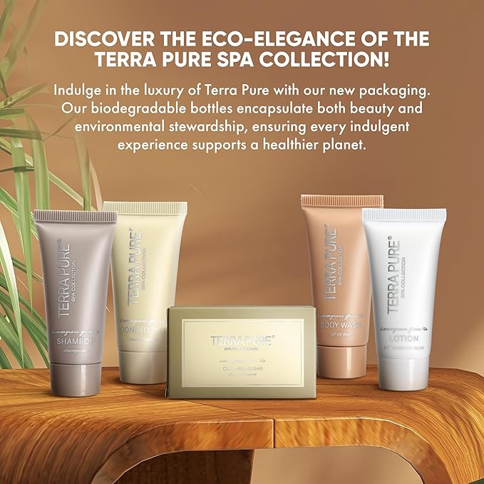 Terra Pure Spa Collection Bulk Set Toiletries | 1-Shoppe All-In-Kit Amenities for Hotels & Airbnb | 0.85 oz Hotel Shampoo & Conditioner, Body Wash, Lotion & Cleansing Bar Travel Size Tubes| 75 Pieces-BrightBean Baby