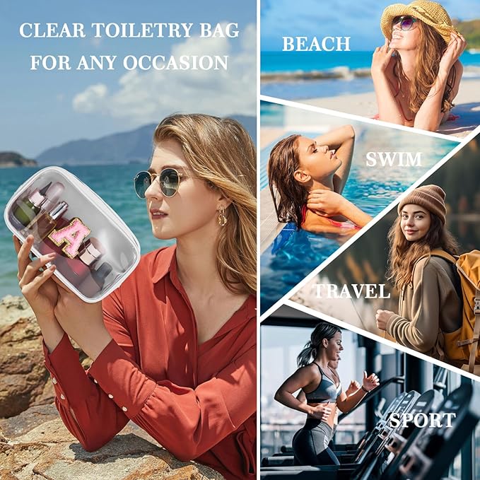 YOOLIFE Initial Makeup Bag Travel Toiletry Bag Clear Makeup Bag Preppy Cosmetic Bag Gifts for Girls Kids Graduation Gifts Birthday Gifts for Girls Kids Birthday Gifts Swim Gifts White L-BrightBean Baby