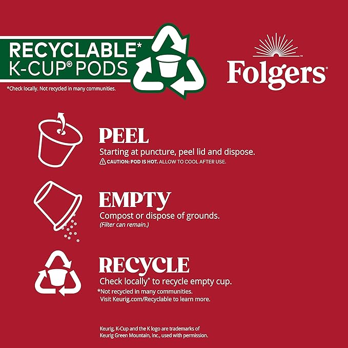 Folgers Half Caff Coffee, Medium Roast, Keurig K-Cup Pods, 10 Count (Pack of 6)