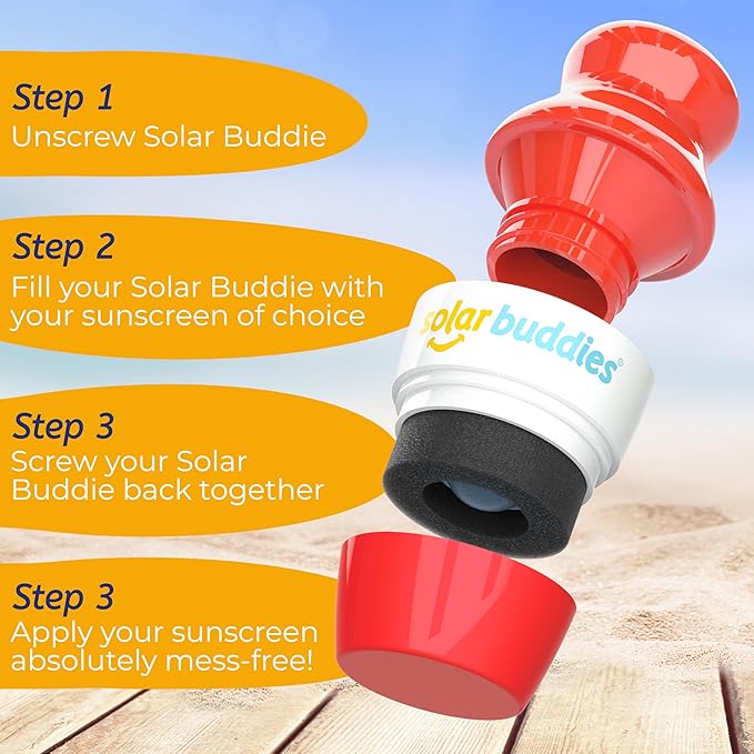 Solar Buddies Sunscreen Applicator - Single Red - Refillable Roll on Sponge Sunscreen, Suncream & Lotion Applicator For Kids, Adults & Families - Holds 3.4fl oz, Perfect Size for Travel-BrightBean Baby