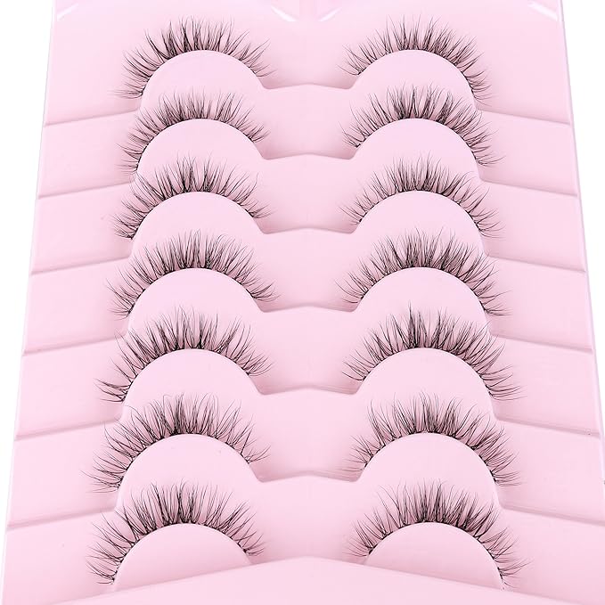 Eyelashes Natural False Lashes 14mm Eye Lashes with Thin Band 3D Volume Fake Eyelashes C Curl Wispy Lashes Natural Look 7 Pair-BrightBean Baby