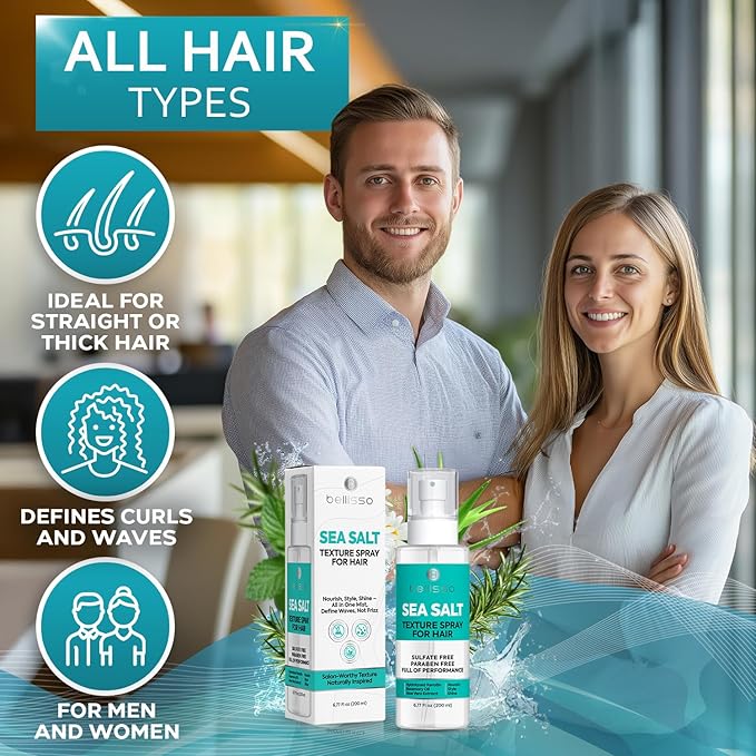 Sea Salt Spray - Dry Hair Texture for Women and Men - Products for Volume for Fine, Wavy and Curly Hair - Thickening, Texturizing and Light Volumizing Effect - Alcohol Free Formula - Travel Size-BrightBean Baby
