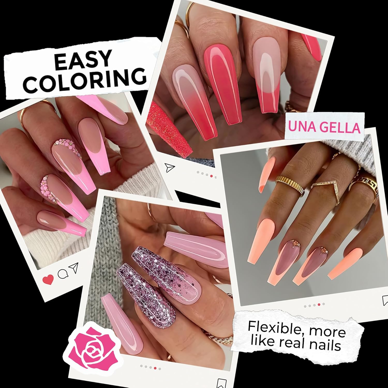 UNA GELLA Long Coffin Nail Tips: 216pcs Coffin Acrylic Fake Nails Full Cover Gel Nail Tips Press On Nails Clear Tips for Nail Extension DIY Salon 12 Sizes-BrightBean Baby