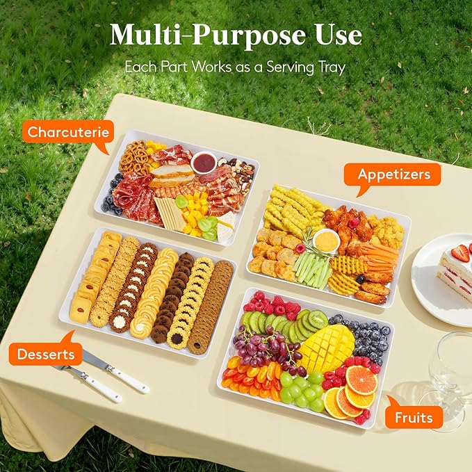 Lifewit Plastic Serving Tray for Party Supplies, 15" x 10" White Trays for Serving Food, Reusable Large Platter for Buffet, Fruit, Dessert, Snack, Veggie, Kitchen and Outdoor Use, Rectangle, 8 Pcs