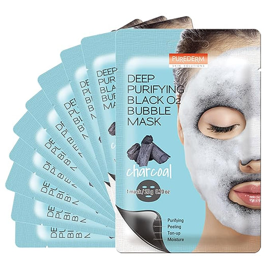 Purederm Deep Purifying Black O2 Bubble Mask Charcoal (10 Pack) – Bubble Face Sheet Mask for Purifying & Brightening-BrightBean Baby