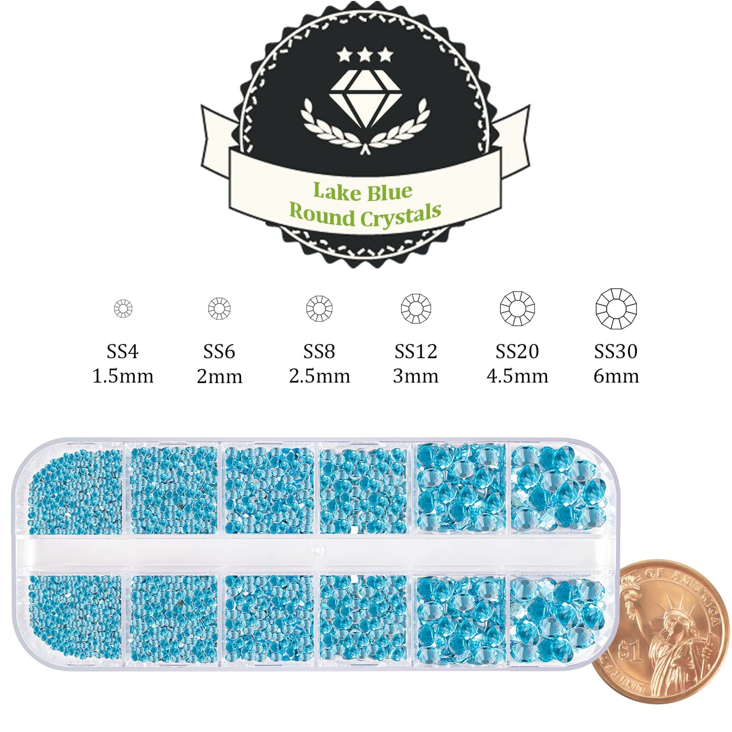 One Pack 2000 Pcs of Flatback Round Lake Blue Rhinestones 6 Sizes (1.5-6 mm) with Nail Art Rhinestone Picker Pencil and Tweezers for DIY and Salon Use-BrightBean Baby
