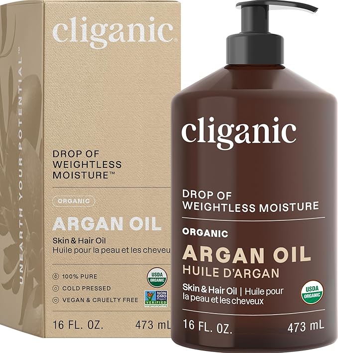 Cliganic Organic Argan Oil 16oz with Pump, 100% Pure | Bulk for Hair, Face & Skin (Packaging May Vary)-BrightBean Baby