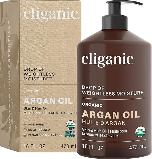Cliganic Organic Argan Oil 16oz with Pump, 100% Pure | Bulk for Hair, Face & Skin (Packaging May Vary)-BrightBean Baby