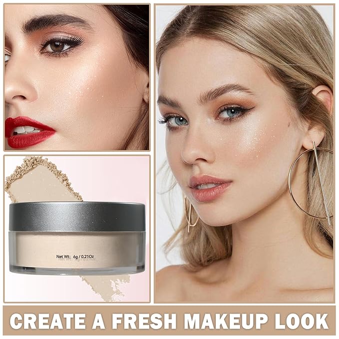 Oil Control Loose Powder Makeup Translucent Setting Powder Shimmer Long Lasting Lightweight Polvo Traslucido Maquillaje Para Mujer Face Powder Makeup - 01 White Shimmer-BrightBean Baby