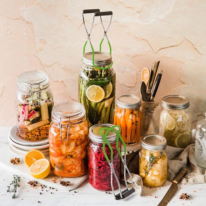 Eeoyu Canning Jar Lifter Tongs Stainless Steel Jar Lifter with Grip Handle for Home Kitchen (Green)