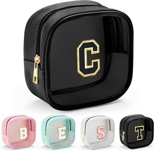 YOOLIFE Initial Makeup Bag Travel Toiletry Bag, Clear Makeup Bag Car Accessories For Women Clear Makeup Bags With Zipper Girlfriend Teacher 7 Year Old Girl Gifts Daughter Gifts Girl Gifts Mini Black C-BrightBean Baby