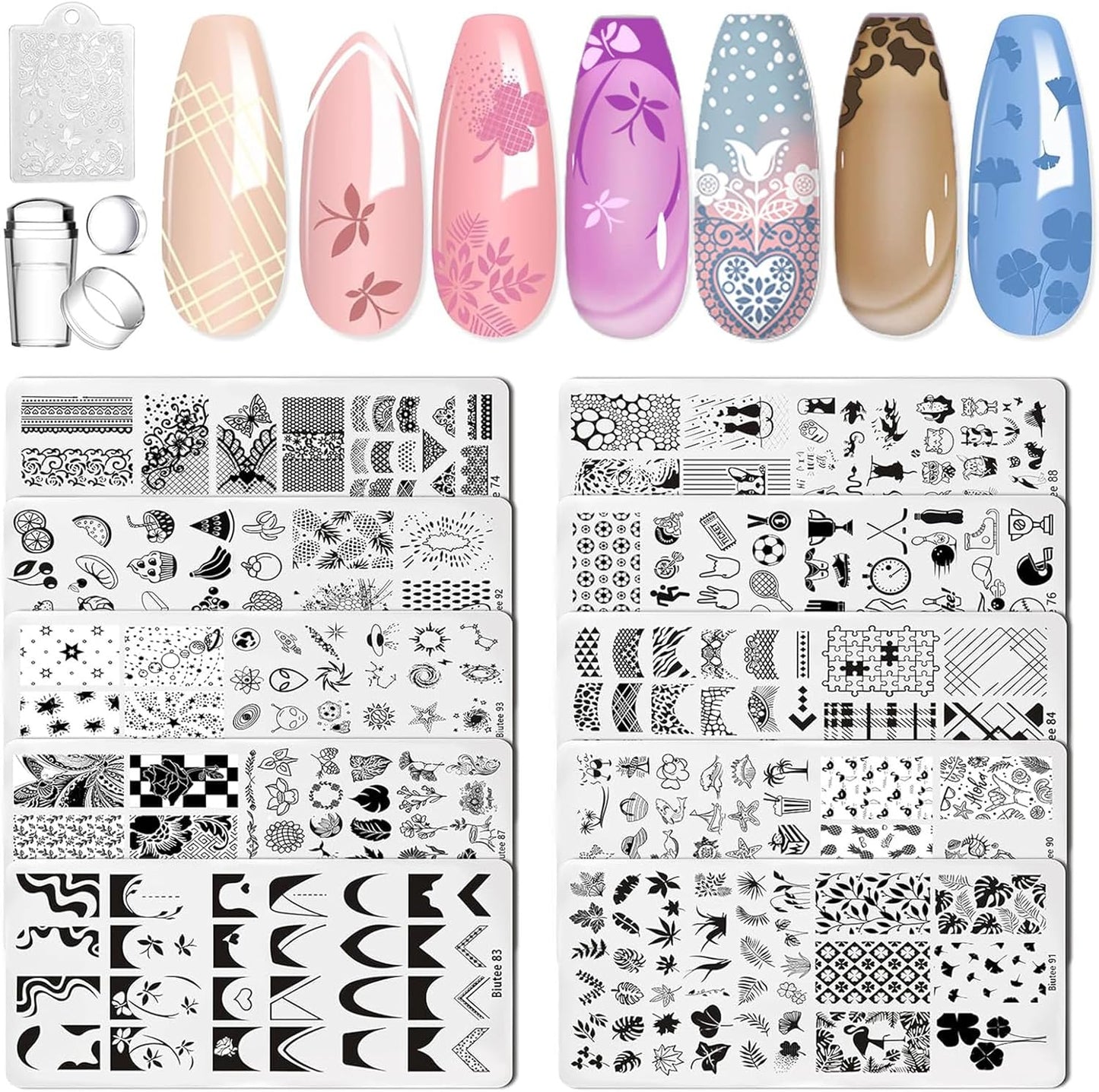 Biutee Nail Art Stamping Plates Set 10PCS French Line Stamp Templates, Nail Stamping Kit with Silicone Nail Stamper for DIY Print Manicure Salon Design Gift In Home-BrightBean Baby