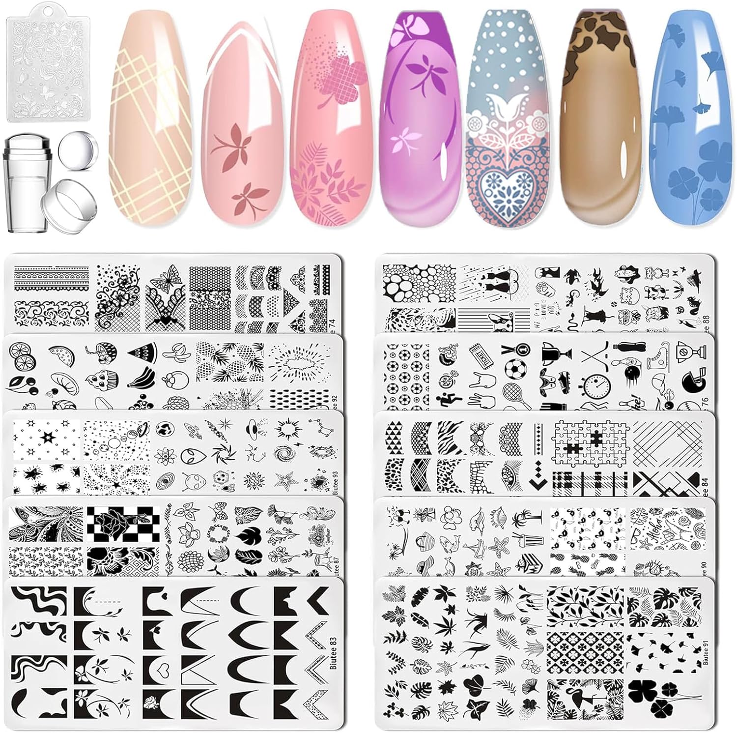 Biutee Nail Art Stamping Plates Set 10PCS French Line Stamp Templates, Nail Stamping Kit with Silicone Nail Stamper for DIY Print Manicure Salon Design Gift In Home-BrightBean Baby
