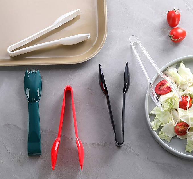 New Star Foodservice 35582 High Heat Plastic, Straight Edge Utility Tong, 6", Clear, Set of 12