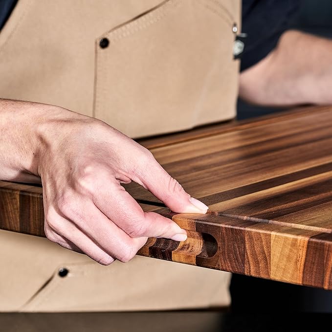 HexClad Large Walnut Cutting Board, Double-Sided with Juice Groove & Recessed Handles, Durable, Scratch-Resistant Hardwood, Great for Chopping, Carving & Serving, 13.75"x19.5"