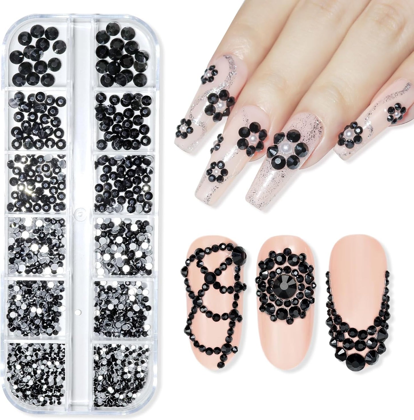 Makartt, 1110 Pcs Rhinestones Set, Black, Round, Multi-Size, Glass or Crystal, for DIY Crafts, Nail Art Supplies Accessories, Christmas Gift-BrightBean Baby