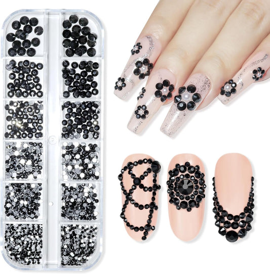 Makartt, 1110 Pcs Rhinestones Set, Black, Round, Multi-Size, Glass or Crystal, for DIY Crafts, Nail Art Supplies Accessories, Christmas Gift-BrightBean Baby