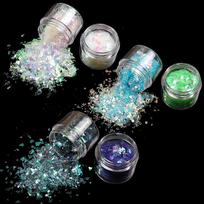Allstarry 12 Colors Mermaid Nail Chunky Glitter Ultra-Thin Fluorescent Glass Paper Irregular Iridescent Sequin Flakes Glitters Sticker for Nails Art Decoration Hair Eyes Face Body DIY Craft-BrightBean Baby