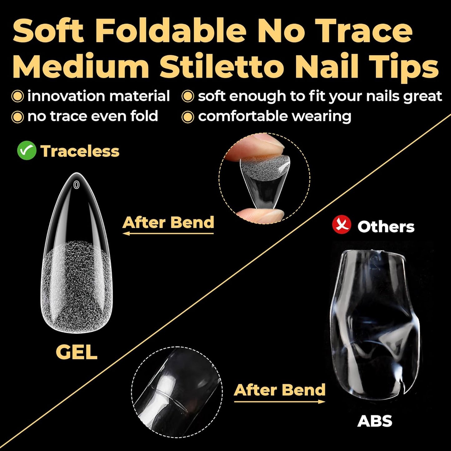 UNA GELLA Halloween Stiletto Press on Nails, 600 Pcs Medium Stiletto Nail Tips Almond Shape Pre Etched Full Cover Soft Gel Nails Tips for Nail Extensions Art DIY Salon 12 Sizes at Home-BrightBean Baby