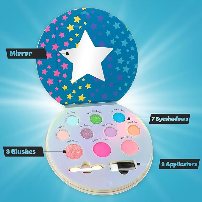 Expressions 10 Color Eyeshadow Palette & Blush Makeup Novelty Beauty Set, Fold Out Compact with Mirror, Washable, Non-Toxic,Galaxy Love Glisten & Glitter Makeup Palette-BrightBean Baby