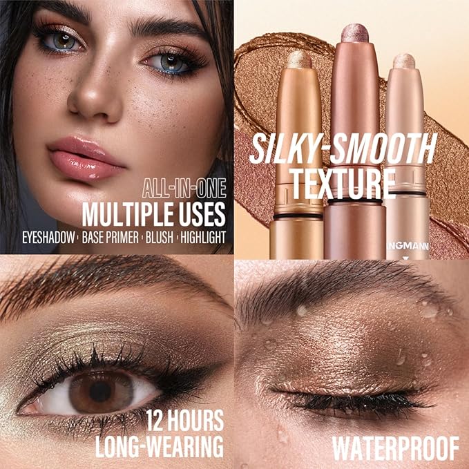 Jolilab Eyeshadow Stick Set, 2 PCS Matte Professional Bright-Colored Contouring and Highlight Stick, Cream Waterproof Long Lasting High Pigmented Eye Shadow (2, 05+21 2pcs)-BrightBean Baby
