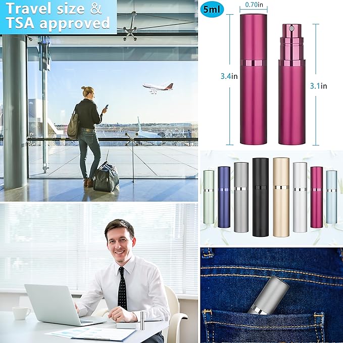 3-Pack 5ml Refillable Perfume Atomizer Travel Bottle Leakproof Luxury Travel Perfume Refillable Bottle, Portable Fragrance Atomiser (Black & Grey & Rose Red)-BrightBean Baby