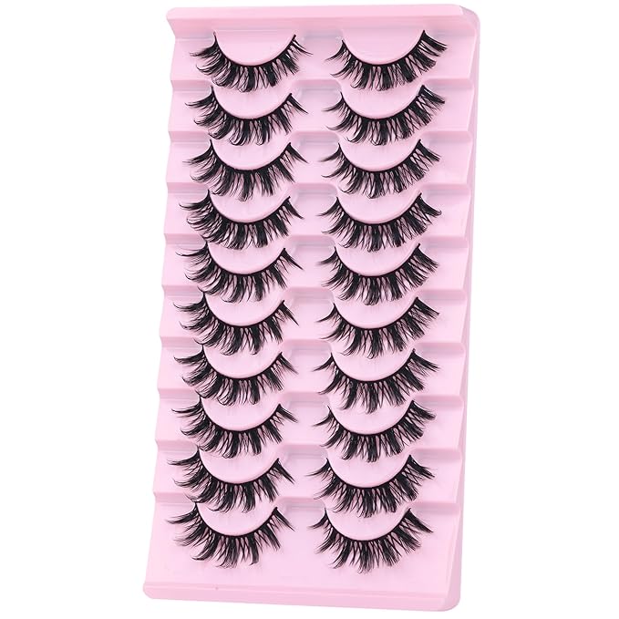False Eyelashes Manga Lashes 10 Pairs False Eyelashes Japanese Style D Anime Lashes Natural Cosplay Lashes Natural Look 15 MM Wispy Faux Mink Lashes Full Strip Doll Lashes by FANXITON-BrightBean Baby