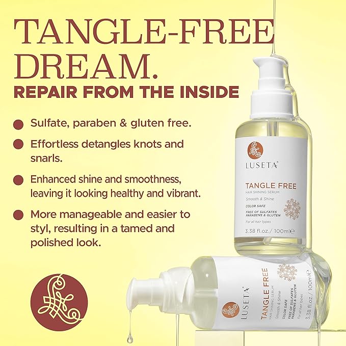 Luseta Tangle Free Routine Hair Serum Oil for Women and Men Detangling with Keratin and Argan Oil, Color Safe for Curly and Wavy Hair, Paraben & Gluten Free 3.38oz-BrightBean Baby