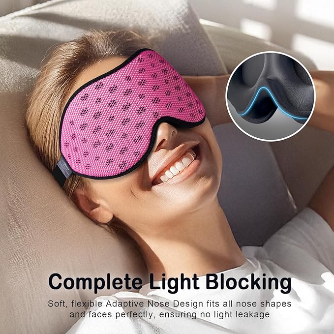 LitBear Breathable Sleep Mask, 3D Eye Mak Sleep for Side Sleepers Women Men, Light Blocking Sleeping Mask with Adjustable Strap, Soft Lightweight Eye Cover for Travel, Night Work, Nap, Office - Pink-BrightBean Baby