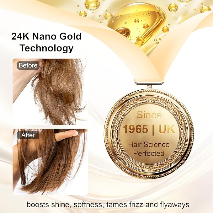 24K Gold Hair Oil, Repair Shine Serum with Coconut, Argan & Olive Oils - Heat Protectant and Frizz Control - Vegan, Lightweight Leave-In Treatment for Dry Damaged Hair (2.02 Fl Oz (Pack of 1))-BrightBean Baby