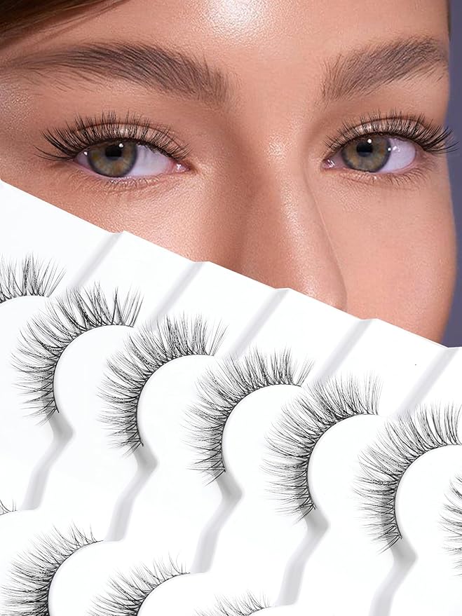 Wispy Cat Eye Lashes False Eyelashes Natural 10mm Short Lashes Pack Soft Strip Eyelash 3D Volume C Curl Natural Eyelashes 7 Pair Siligli Eyelashes-BrightBean Baby
