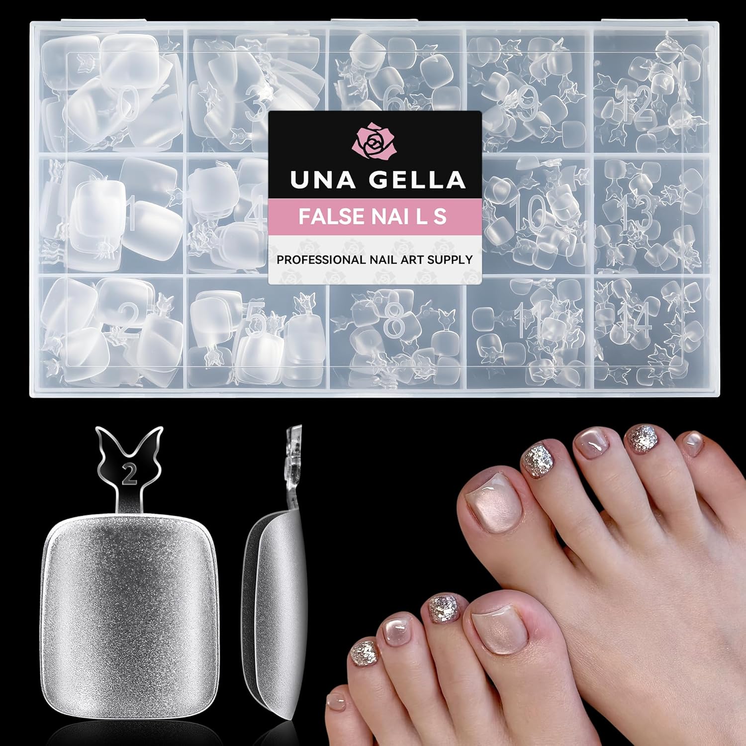 UNA GELLA Toe Nail Tips Full Cover, 216 Pcs Square Round Toe Nail Press Ons Clear Pre-Shape Gel Toe Nail Tips Double Matte Acrylic Fake Toenails Extensions DIY Home Nail Salon for Women, 15 Sizes-BrightBean Baby