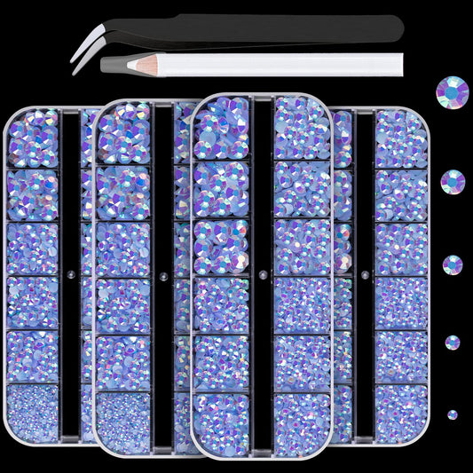 7000PCS Resin Rhinestones with Tweezers for Crafting, 2/3/4/5/6mm Flatback Jelly Rhinestones, 4 Box Sky Blue AB Non Hotfix Crystal Gems for DIY Crafts Mugs Tumblers Clothes Makeup Nail-BrightBean Baby