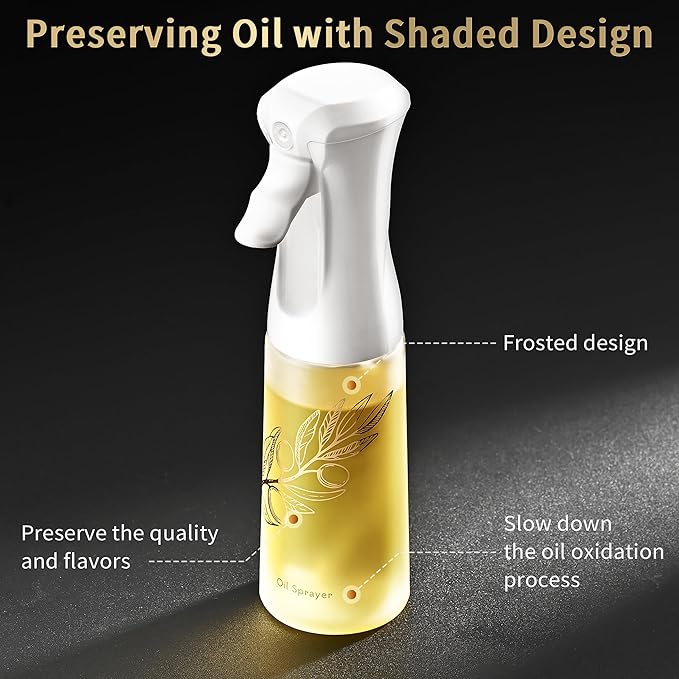 Oil Sprayer for Cooking, Olive Oil Sprayer Mister, 200ml Glass Olive Oil Spray Bottle, Kitchen Gadgets Accessories for Air Fryer, Patented Technology, Widely Used for Salad Making Baking Frying BBQ