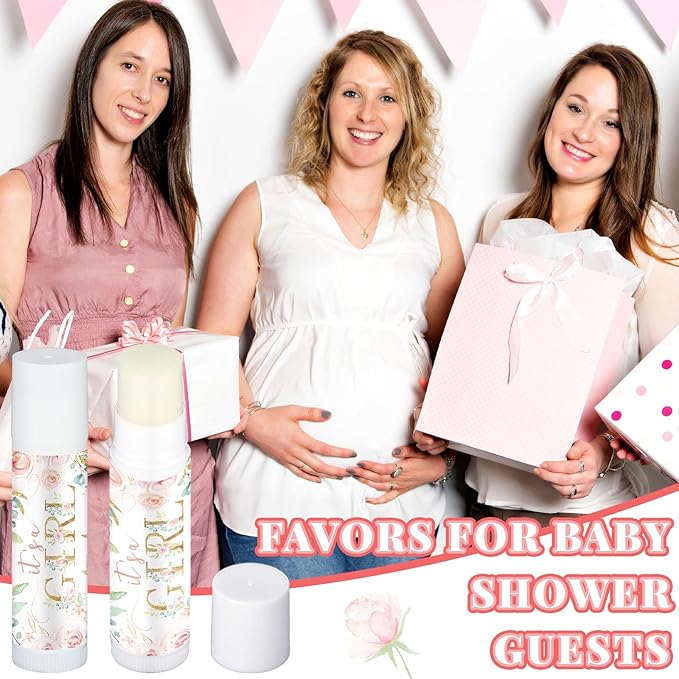 50 Pack Floral Baby Shower Lip Balm Party Supplies Bulk for Girls Guests It's a Girl Baby Shower Gifts Gender Reveal Favors Prizes Souvenirs Winners Thank You Appreciation Gifts-BrightBean Baby