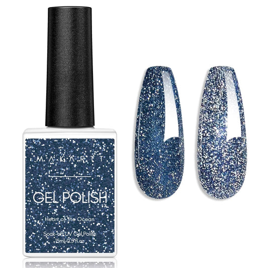 Makartt Glitter Gel Nail Polish - Flash Blue Diamond Reflective Gel, UV LED Soak Off for Nail Art Designs, 15ml DIY Home Salon Manicure, Heart of the Ocean-BrightBean Baby
