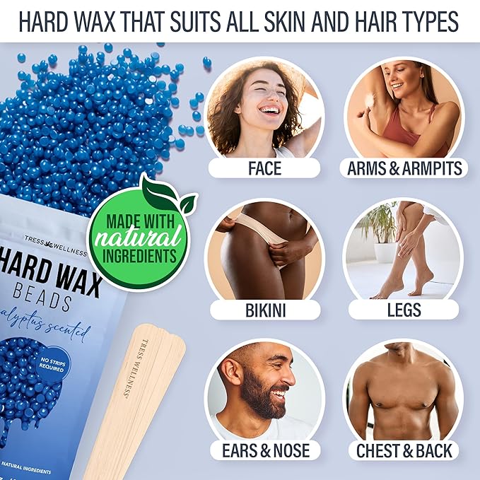 Tress Wellness Waxing Kit for Sensitive Skin – Safe for Face & Skin, Prep & Aftercare Spray, Easy to Use – At-Home Kit for Face, Bikini, Brazilian & Full Body - Digital Display, Blue-BrightBean Baby