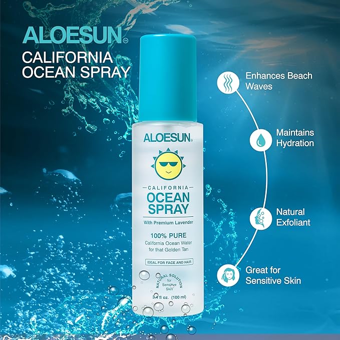 Ocean Spray | Pure California Sea Salt Water Face Mist Infused with Organic Lavender Essential Oil for Tanning | Hair & Scalp Exfoliating Solution | Facial Moisturizer | Travel Size 3.4 Fl Oz-BrightBean Baby