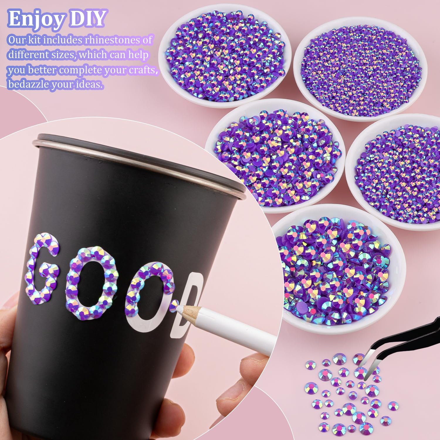 25000Pcs Resin Jelly Rhinestones for Crafting, Dark Purple AB 2-6mm Mixed Sizes Non Hotfix Flatback Gems, Bedazzling Crystal for DIY Crafts Clothing Tumblers Mugs Shoes Fabric Nail Art-BrightBean Baby