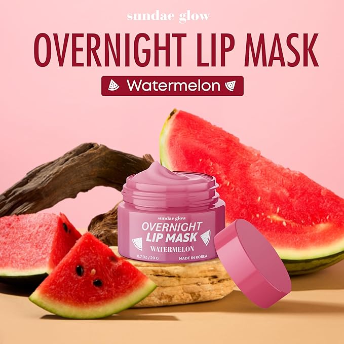 Watermelon Lip Mask - Dermatologist Tested, Anti-Aging, Korean Skin Care, Deep Hydration, Overnight Lip Repair - Vegan, Clean Beauty, 95% Natural, Cruelty-Free - 1 Pack-BrightBean Baby